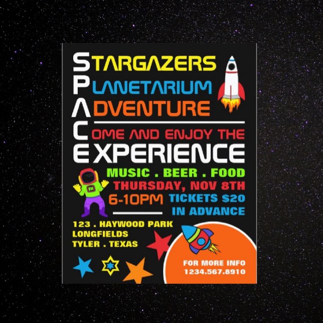 Reklam för rymd- och planetariumhändelser flygblad (Skapare uppladdad)