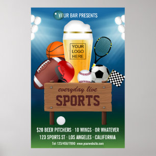 Reklam för sportbarsevenemang med logotyp poster