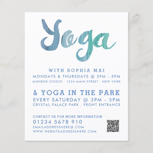 Reklam för trendigets moderna blå Yoga-klass Flygblad (Framsidan)