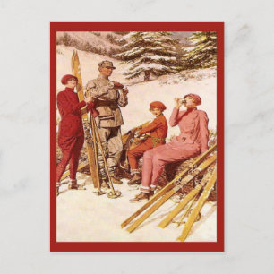 Reklam för vintage, Ski-poster, skidåkare Vykort