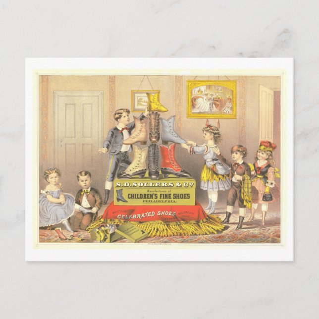 Reklam från förr för fina barnskor vykort (Framsida)