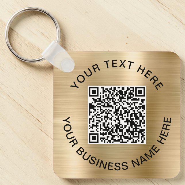 Reklam QR-kod Guld Nyckelring (Your link. On their keys. Custom promotional QR code gold keychain. Scan & connect anywhere, anytime)