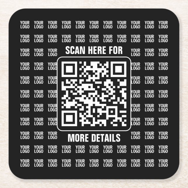 Reklam QR-kod (redigerbar) med logotypmönster Underlägg Papper Kvadrat (Framsidan)