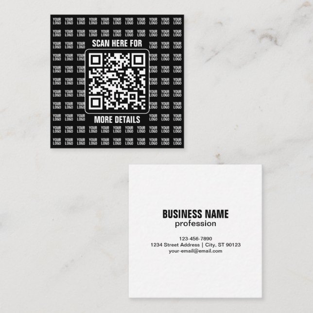 Reklam QR-kod (redigerbar) plus logotypmönster Fyrkantigt Visitkort (Fram/baksida)