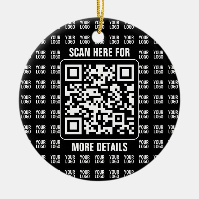 Reklam QR-kod (redigerbar) plus logotypmönster Julgransprydnad Keramik (Framsidan)