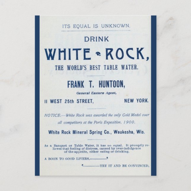 Reklamen White Sten Mineral Vatten Vykort (Framsida)