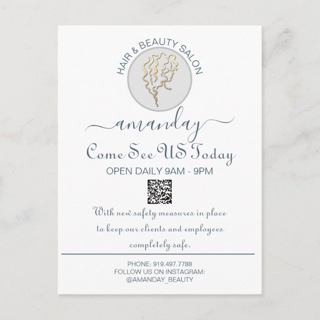 Reklamlogotyp Be Safe Frisör QR-kod Vit Meddelande Vykort (Framsida)