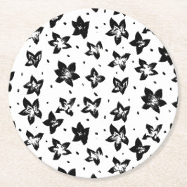 Rekonstruerat Blommönster - Akromatisk GOT Underlägg Papper Rund