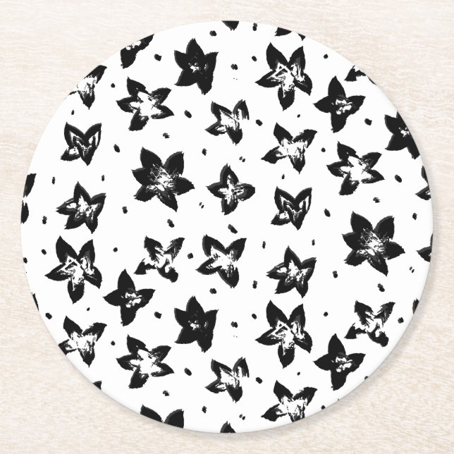 Rekonstruerat Blommönster - Akromatisk GOT Underlägg Papper Rund (Framsidan)