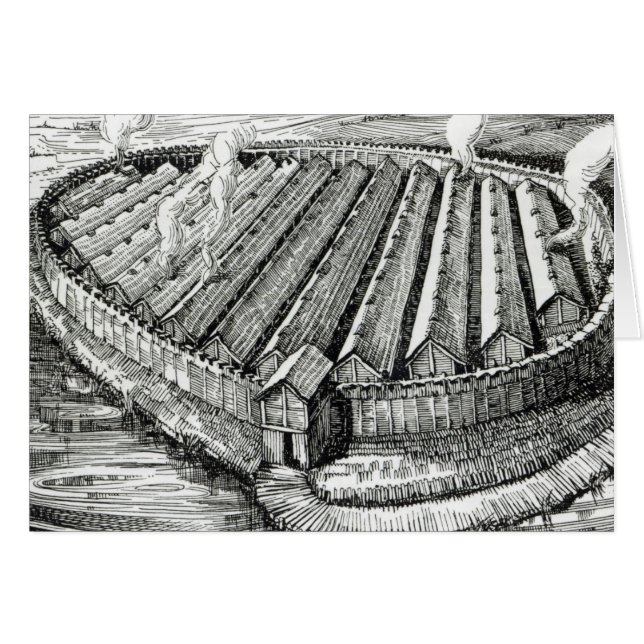 Rekonstruktion av en järnålderby på Biskupin Hälsningskort (Framsidan Horizontal)