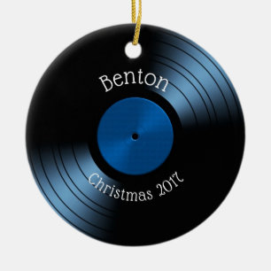 Rekord- album för vinyl - Retro diskett för 70-t Julgransprydnad Keramik