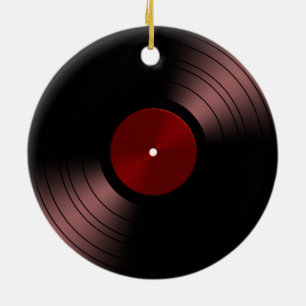 Rekord- album för vinyl - Retro diskett för 70-t Julgransprydnad Keramik