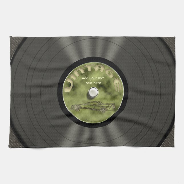 Rekord för personligvintagevinyl kökshandduk (Horisontell)