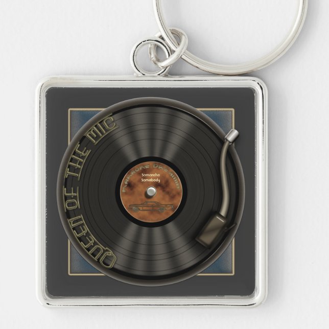 Rekord högvärdiga Keychain för KaraokeLP-vinyl Fyrkantig Silverfärgad Nyckelring (Framsidan)