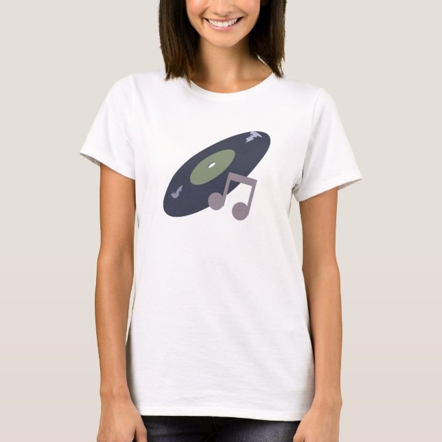 Rekord- Retro musik & noterar original- färger Tee (Framsida)