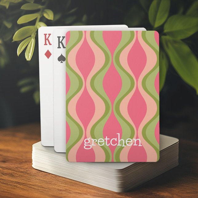 rekregroovy mönster - monogram - rosa av oliver casinokort (Personalized playing cards)