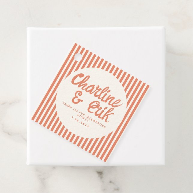 Rekrytera handskrift av röda randiga Bröllop Tack Gåvor Etiketter (På plats)