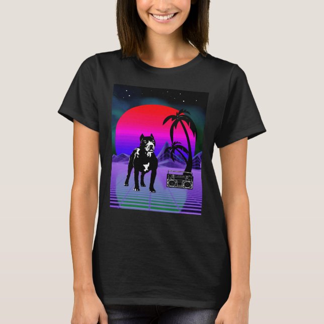 Rekryteringsruta för Synthwave Pitbull Hund Retro  T Shirt (Framsida)