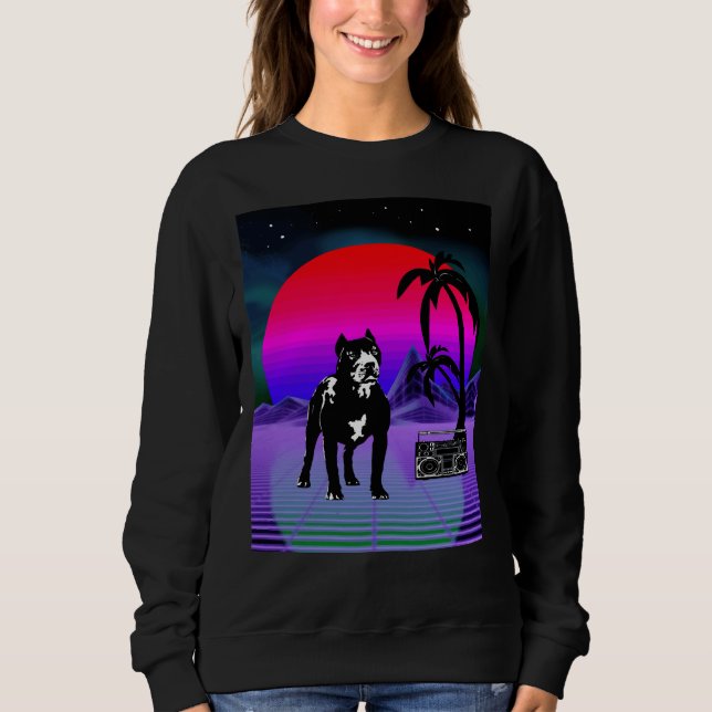 Rekryteringsruta för Synthwave Pitbull Hund Retro  T Shirt (Framsida)