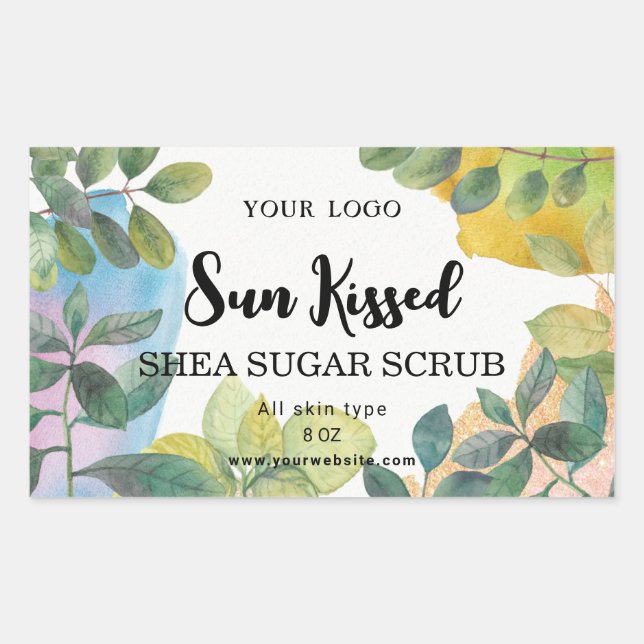 Rektangel, botanisk grönt löv, etikett (Framsida)