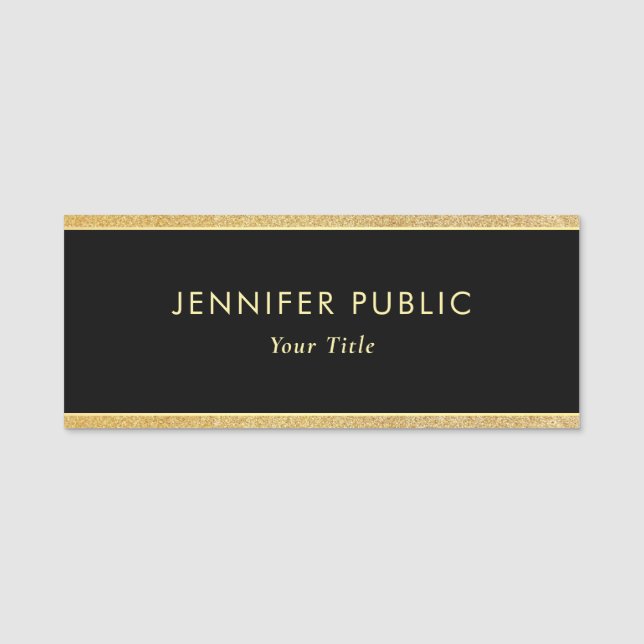 Rektangel för elegant, svart och Guld Glitter, Anp Namnbricka (Framsida)