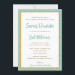 Rektangel för Mint Grönt och Guld Glitter Bat mitz Inbjudningar<br><div class="desc">Trendigets Bat mitzvah inbjudan innehåller gnistrande faux glitter som är skrivet mot en solid färg-bakgrund. Använda mallformuläret om du vill lägga till egen information. Du kan använda funktionen "Anpassa" för att ändra teckensnittet stil,  färg och layouten.</div>
