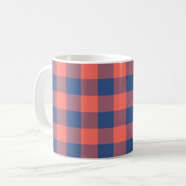 Rektangel Mönster i Rosa vid marin blå kvadrat Kaffemugg (Framsida vänster)