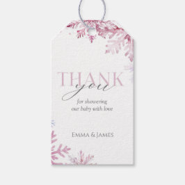 Rektangel Rosa Snowflake Helgdag Gift Märkre Presentetikett