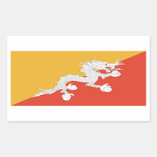 Rektangeldekal med Flagga av Bhutan Rektangulärt Klistermärke