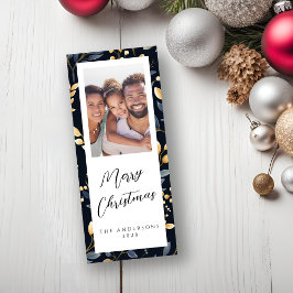 Rektangelfoto för blå och Guld Löv Julkort