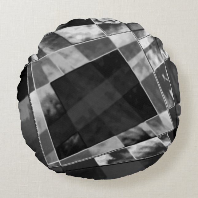 Rektanglar, böjda eller sträckta, svartvit grått rund kudde (Framsidan)