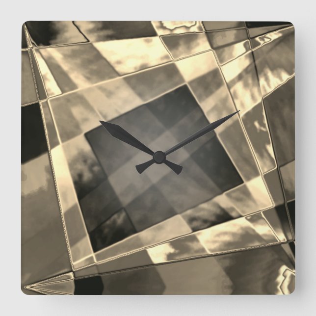 Rektanglar som är böjda i toner timmer eller beige fyrkantig klocka (Framsida)