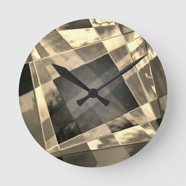 Rektanglar som är böjda i toner timmer eller beige rund klocka (Framsida)