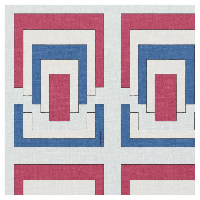 Rektangulär Abstrakt i rött, vitt och blått Tyg (Närbild)