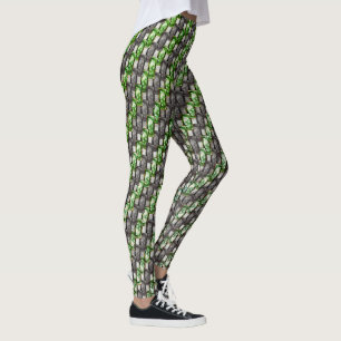 Rektangulär delar, kardad och fläckig, grönt grått leggings