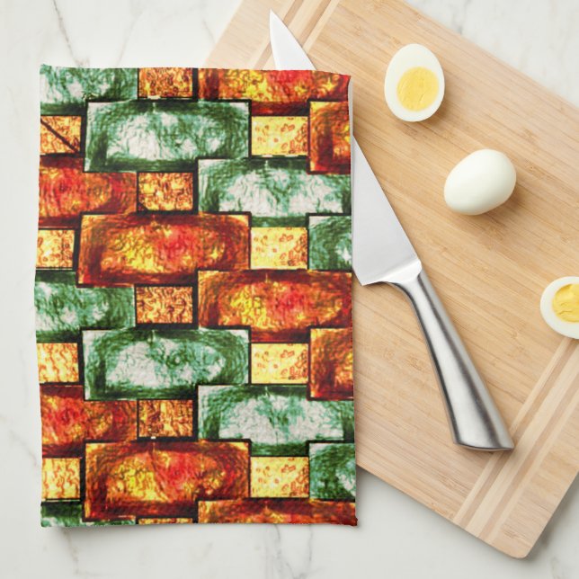 Rektangulär tallrikar, kardad och nedfläckad, röd  kökshandduk (Vikt i Fjärdedel)