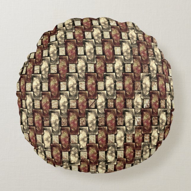 Rektangulära bitar snidade fläckiga, bruna gyllene rund kudde (Framsidan)