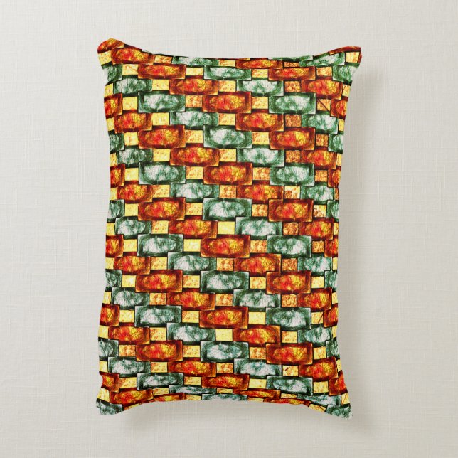 Rektangulära plattor snidade och färgade, röda grö prydnadskudde (Baksidan(Vertikal))