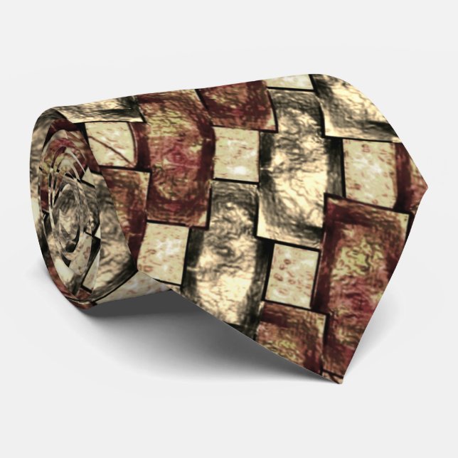 Rektangulärt delart, karvat och fläckat, guldrött slips (Rullad)