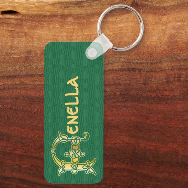 Rektangulärt keltiskt Knot dekorativt versalt F Nyckelring (Baksida)