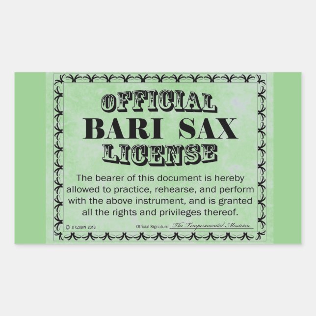 Rektangulärt märke för Bari Sax-licens (Framsida)