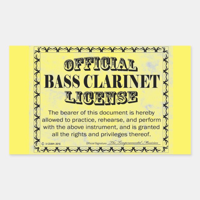 Rektangulärt märke för Bass Clarinet-licens (Framsida)
