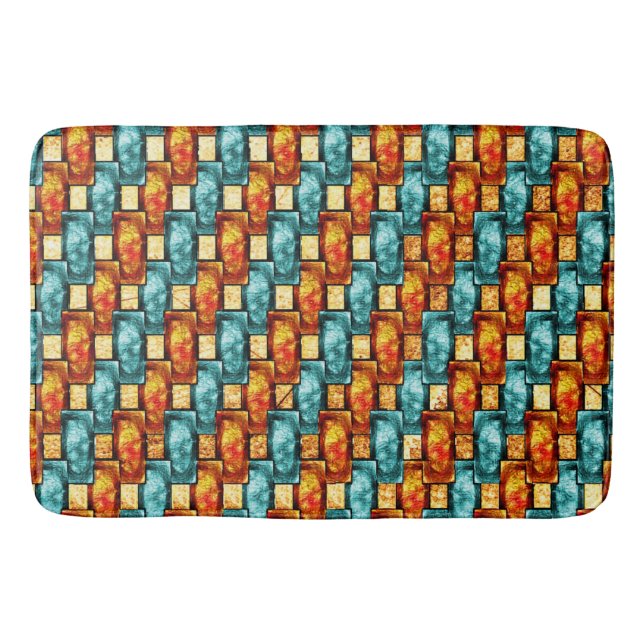 Rektangulärt tallrikar, nedfläckad, orange cyan badrumsmatta (Framsidan)