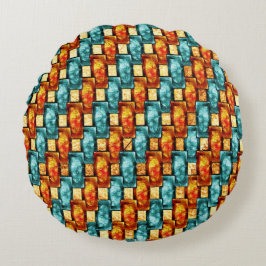 Rektangulärt tallrikar, nedfläckad, orange cyan rund kudde