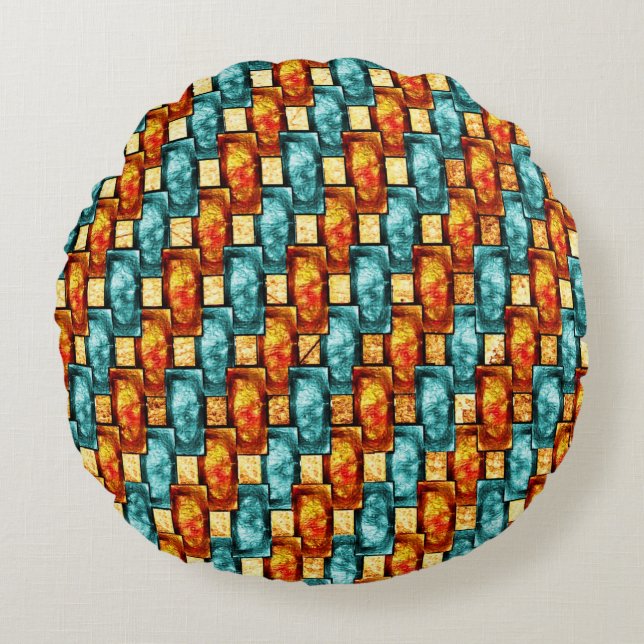 Rektangulärt tallrikar, nedfläckad, orange cyan rund kudde (Framsidan)