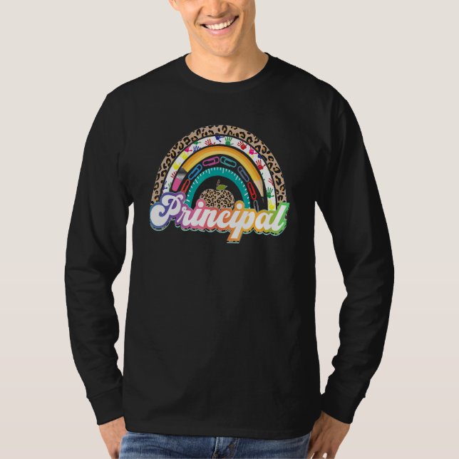 Rektor Rainbow Leopard School Principal T Shirt (Framsida)