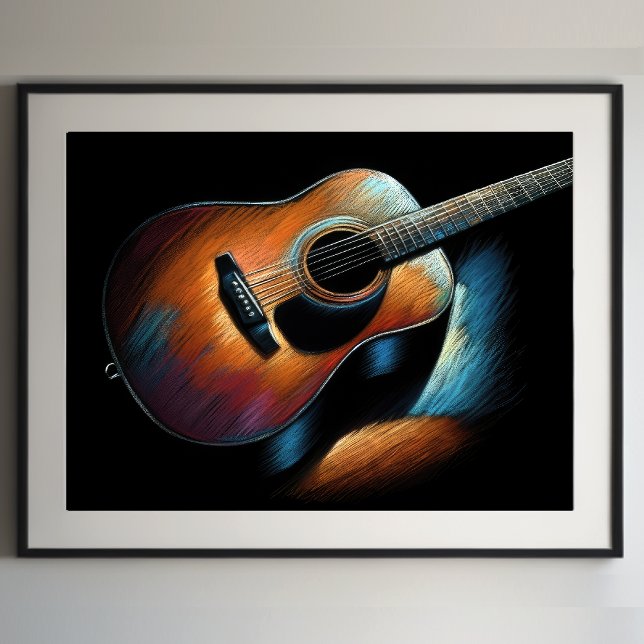 Rektur för Pastel Teckning Acoustic Guitar Poster (Skapare uppladdad)