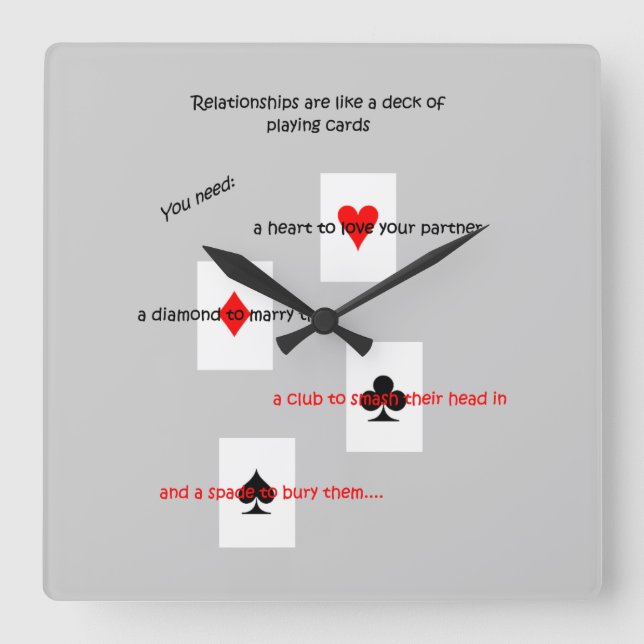 "Relationer är som en lek med kort.." Fyrkantig Klocka (Framsida)
