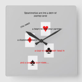 "Relationer är som en lek med kort.." Fyrkantig Klocka
