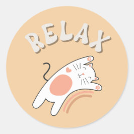RELAX FUNNY CAT Classic Round Tväck-etikett Runt Klistermärke